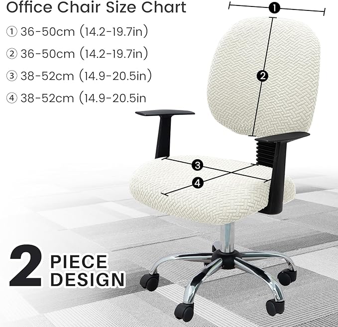 MIFXIN Computer Office Chair Cover Stretch Elastic Slipcover 2 Piece Jacquard Computer Chair Seat Covers Furniture Protector for Office Home, Only Covers, No Chair (White)