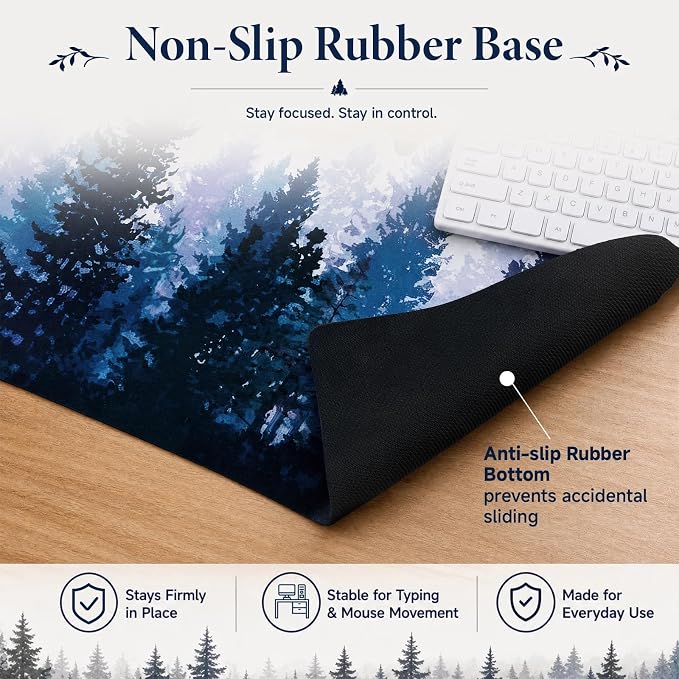 Large 3D Pine Forest Desk Mat Gradient Forest Big Gaming Mouse Pad Non-Slip | Rubber Base Decorative Keyboard Mat, Extended Desk Protector for Office Home Study Workstation, 35.43 x 15.75 Inch