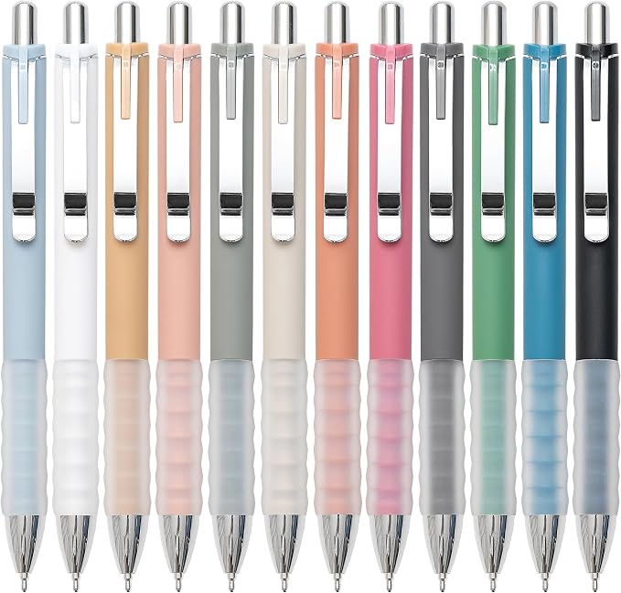 Linbsunne Ballpoint Pens Black Medium Point 1mm Pen with Super Soft Grip Ball Point Pen for Men Women Retractable Pens (silver-12 pcs)