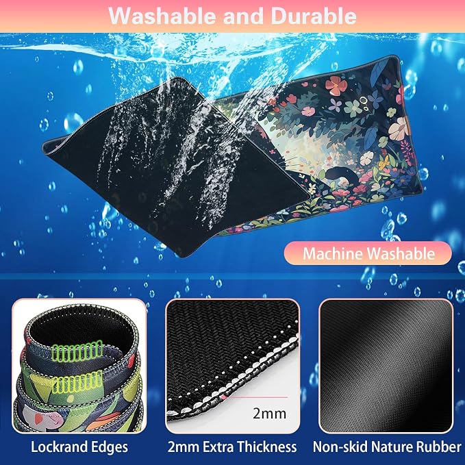 Canjoy Desk Mat with Wrist Rest, Desk Pad for Keyboard and Mouse 4-in-1 Kawaii Anime Mouse Pad + Keyboard Wrist Rest Support+ Coaster(35.4×15.7 in) Memory Foam Non-Slip Desk Mat for Home Office