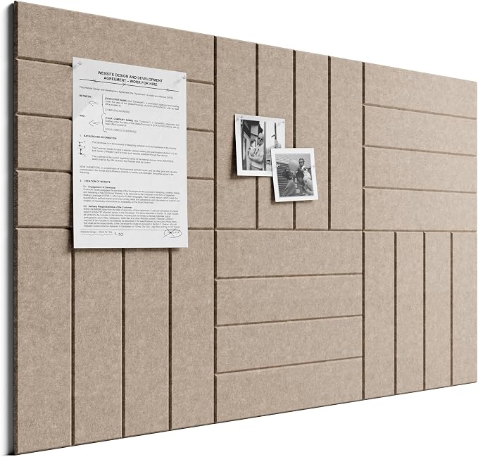 Bumusty 36"x 24" Large Felt Bulletin Board Tiles, Taupe | 6-Pack Cork Board Alternative, Wall Decor, 30 Pushpins, 30 Adhesive Tabs, Vision Board, Office, Classroom, Home, Dorm