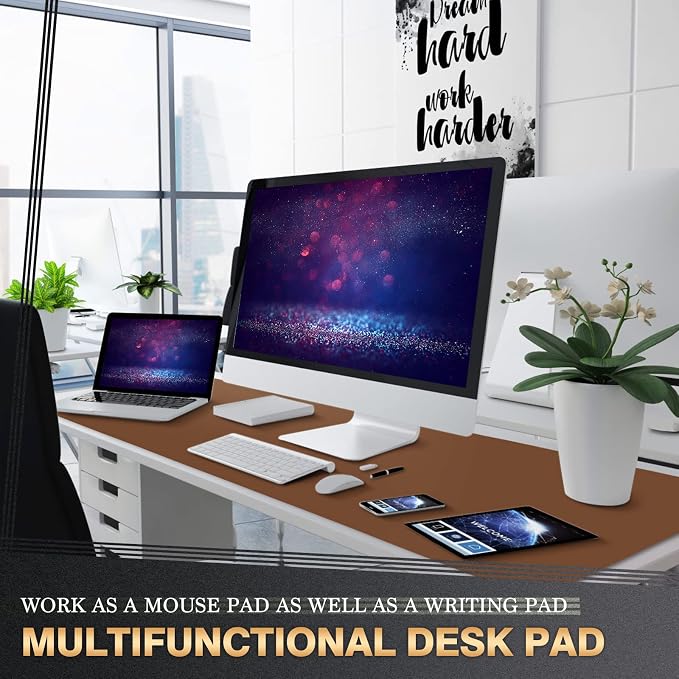 K KNODEL Extra Large Desk Mat, Leather Mouse Pad (47.2"x23.6", Brown) | Desk Pad, Keyboard Pad, Computer and Laptop Mat, Desktop Protector and Cover, Writing Pad and Blotter for Home Office