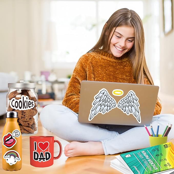 Premium Printable Vinyl Sticker Paper for Inkjet and Laser Printer - 50 White Matte Sticker Paper Waterproof - Excellent Adhesion Paper 8.5 x 11, Fast Dry, Holds Ink Well, Great for Cutting Machines