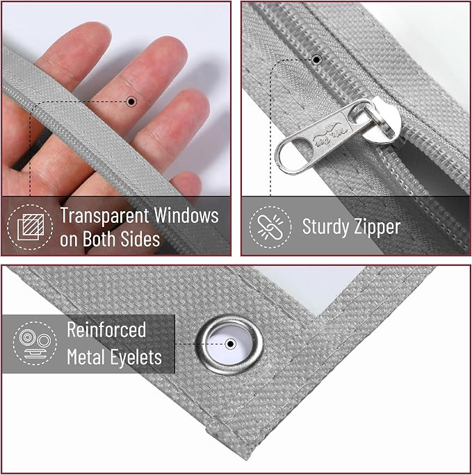 Mr. Pen- Pencil Pouch for 3 Ring Binder, 5 Pack, 10"x7", Smooth Zipper | Clear Window, Large Capacity Pencil Case with 3 Reinforced Grommets for School, Office, Supplies Storage | Clear Window, Large Capacity Pencil Case with 3 Reinforced Grommets for ...