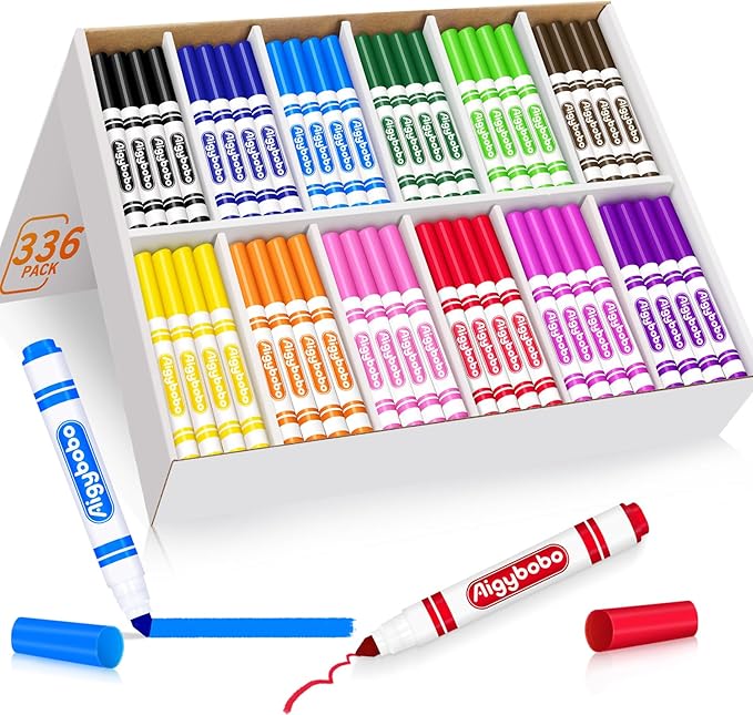 336 Count Washable Markers Bulk, Markers for Kids Classroom, 12 Colors | Broad Line Conical Tip, Back to School Supplies, Teacher Classroom Must Haves, Classroom Essentials & Art Supplies & Prizes