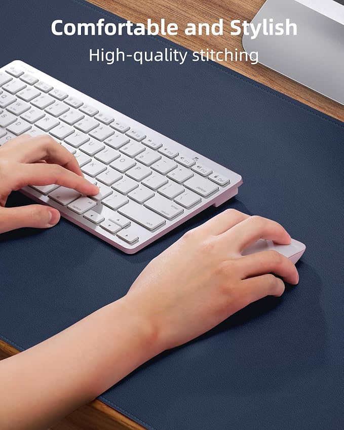 AFIING Leather Desk Protector, 55"x17" - Premium Office Mat, Large Mouse Pad, Non-Slip Blotter, Waterproof Writing Pad - Midnight Blue