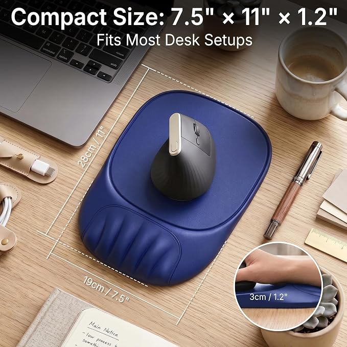 Ergonomic Mouse Pad with Wrist Rest, Sloped Memory Foam Mousepad with Wrist Support, Cooling Channels, Non-Slip Base, Smooth Lycra Surface for Office, Gaming & Home Desk (Midnight Blue)