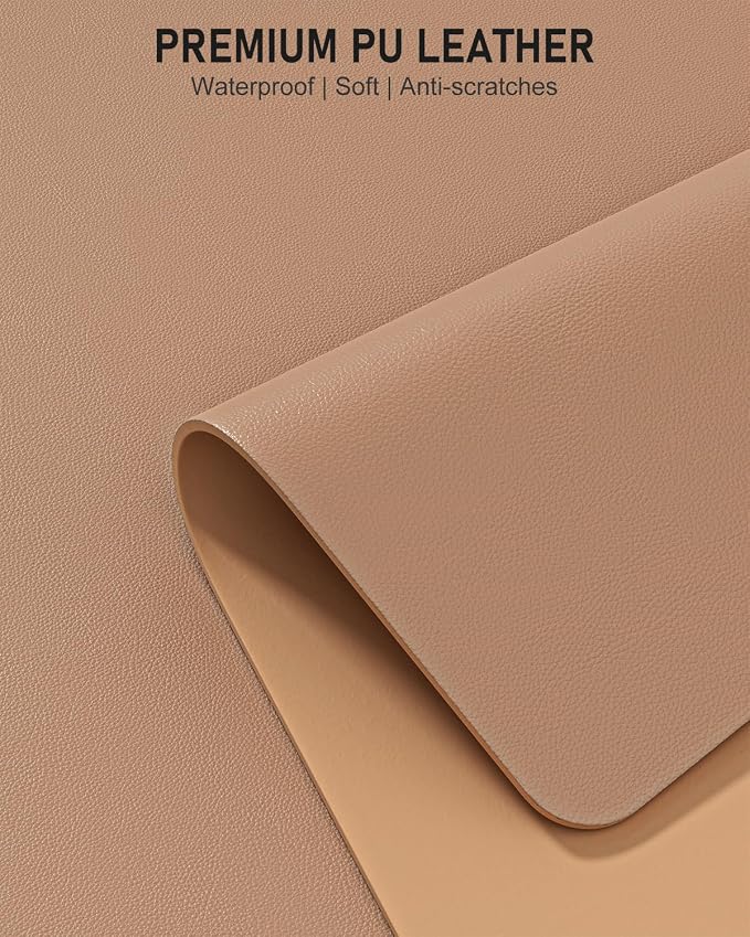 Desk Pad, 35.5" x 17" PU Leather Non-Slip Desk Mat Large Mouse Pad for Desktop, Waterproof Laptop Computer Writing Mat for Office, Home, Work, Gaming, Champagne Gold