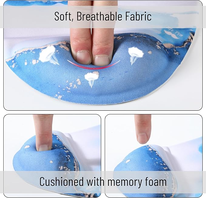Mr. Pen- Ergonomic Mouse Pad with Wrist Rest, Glacial Blue Marble Design, Breathable Fabric with Memory Foam Cushion, Non-Slip Rubber Base, Gel Mouse Pad with Wrist Support
