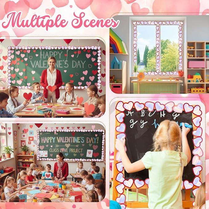 32.8 Ft Heart Bulletin Board Borders Iridescent Pastel Trim | Ideal for Classroom Office Decor, Valentine Mother's Day Parties, Spanish Themed Displays, Wedding Fiesta Events