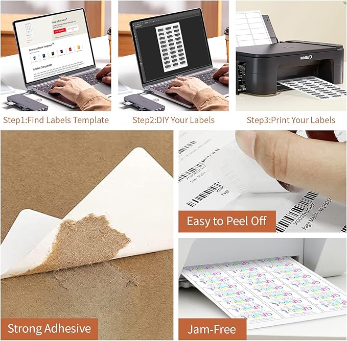 1" x 2 5/8" (500 Sheets) Address Labels, Labels Sticker Paper for Laser/Ink Jet Printer, Printable and Writable White Sticker Labels- Matte, 30 per Page Labels (Total 15000 Labels)
