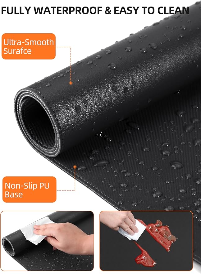 TopMade Mouse Pad with 15W Wireless Charging, XXL Large Leather Desk Mat, Waterproof Gaming Mousepad Home Office Desk Pad Protector, Black (Includes 20W PD Power Adapter & 6.56ft Woven Cable)