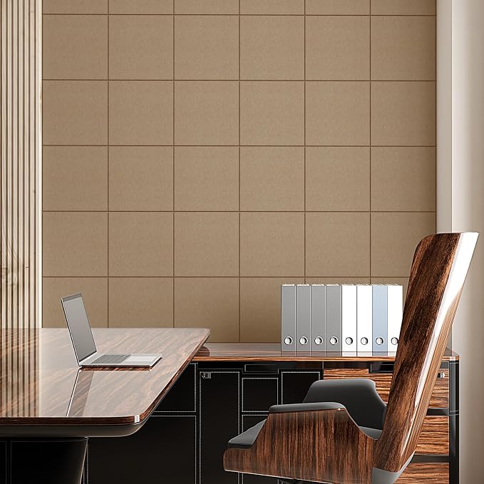 MaxGear Felt Bulletin Board 36" x 24", Tan Felt Wall Tiles Push Pins | Cork Board For Walls Alternative, 6 Pack 11.8" x 11.8" Wall Panels, Pin Board Custom Layout Design, Office Decor Home Decor