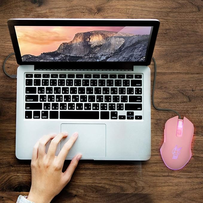 IULONEE USB Type C Wired Mouse 2400 DPI Gaming Mice for Office Home Pink | Wired Mouse Ergonomic 7 Backlight 6 Buttons Silent Compatible with Windows PC, Laptop, Computer and More USB Type C Devices