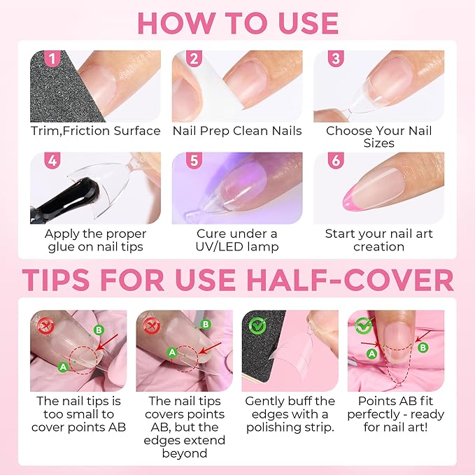Almond Nail Tips: 504PCS Half Cover Short Almond Gel Nails Tips, Clear Soft Extra Short Fake Nails Acrylic Press On Nail Extensions XXS for Manicure Art DIY Salon 12 Sizes