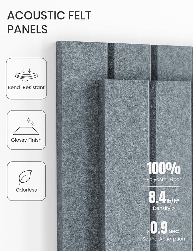 28" x 18" Felt Bulletin Board Tiles, Fine Stripe, Blue Gray | 6-Pack Cork Board Alternative, 30 Adhesive Tabs, Push Pin Board, Wall Decor, Office, Home, Classroom, Dorm
