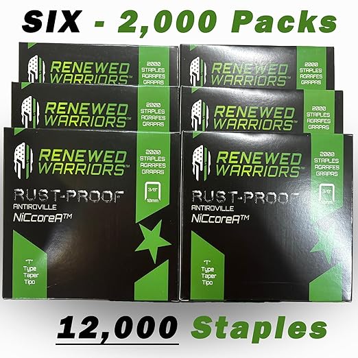 NiCcoreA Rustproof Staples T50 (3/8" Leg; 3/8" Crown) Outperforms Stainless Steel Staples 1/2 Marine; T/50 Type T-50 Staple - Compare to Monel (SIX 2000 Packs - 12000)