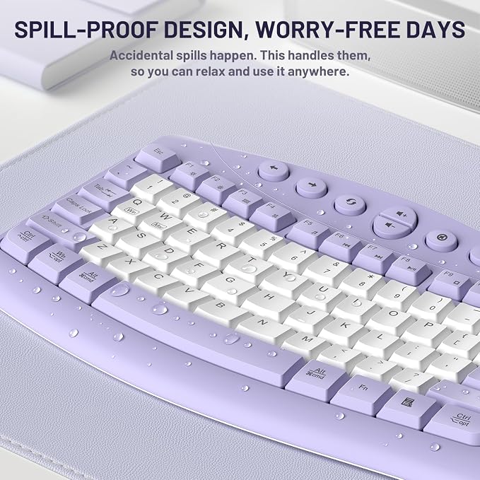 Wireless Keyboard and Mouse Combo Silent Ergonomic Curved Design for Office