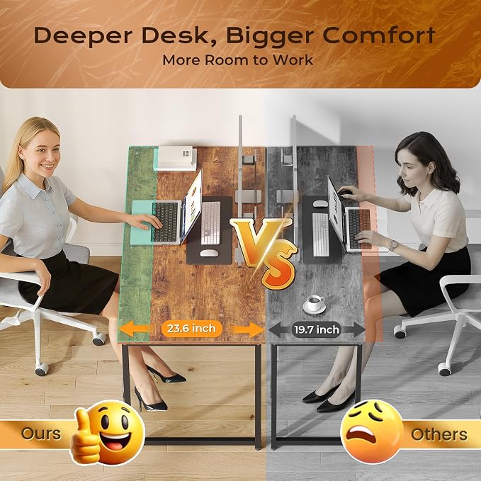 55 X 24 Inch Computer Desk with Deeper Desktop, Gaming Office Writing Work Desk for Home Office, Study, Bedroom, Work from Home, Metal Frame, Rustic Brown