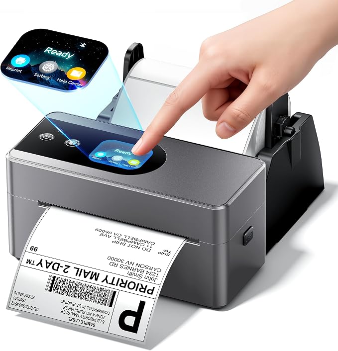 Phomemo 4x6 Shipping Label Printer with Touch Screen | Wireless bluetooth thermal label printer for small business & packages, compatible with Amazon Shopify Etsy UPS USPS