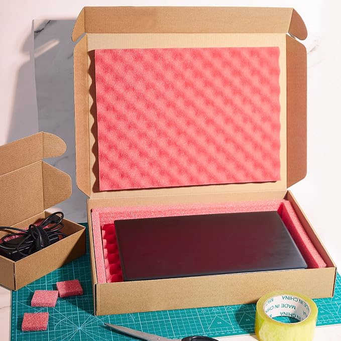 2 Sets Laptop Shipping Box with Foam Protection Computer Mailing Box up to 17 Inch with Charger Boxs, Foam Frame, Foams Sheets Padding Kraft Secure Mailing Boxes for Packing Moving 16.7x13x2.5 Inch