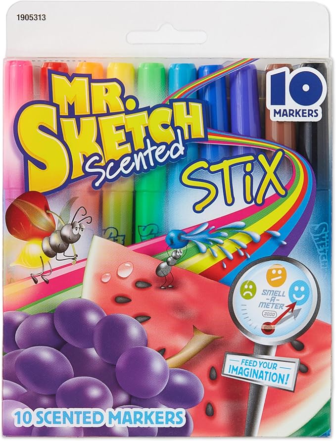 Mr. Sketch Scented Stix Markers, Fine Tip, 10 Count - Fun for Kids, Coloring, Spark Creativity, Arts & Crafts