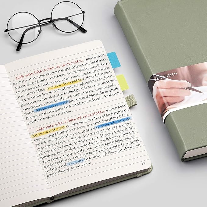 EMSHOI A5 College Ruled Notebook, 256 Numbered Pages 120GSM Ink-Proof Faux Leather Hardcover Lay-Flat Lined Journal for Work Office School Travel Writing, Small 5.75" x 8.38", Green