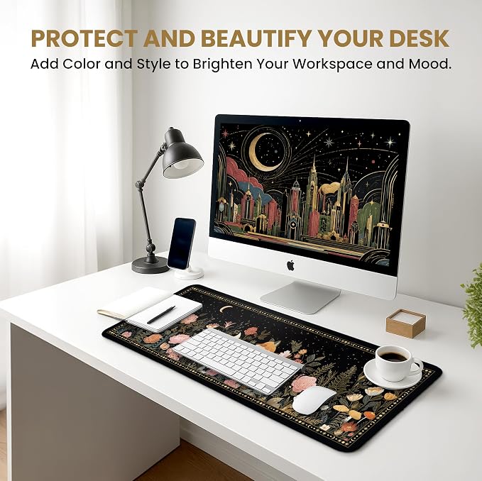 Aesthetic Desk Mat, Cute Wildwood Fox Desk Pad Protector for Work & Decor, 31.5" x 11.8", Pretty Non-Slip Extended Mouse Pad for Office or Home