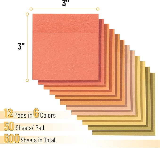 Mr. Pen- Sticky Notes, 3”x3”, 12 Pads, 600 Sheets, Autumn Earth Sticky Notes 3x3, Stocky Notes for Bible Journaling