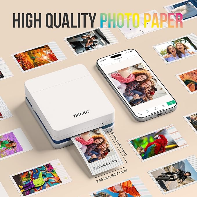 Nelko 52.3x90mm (2.06"x3.54") Premium Photo Paper, 20-Pack Genuine PP01 Pocket Printer Paper, Sticky Back Picture Paper, Compatible with Nelko PP01 Photo Printer, Easy to Peel Off, Stripe Fun