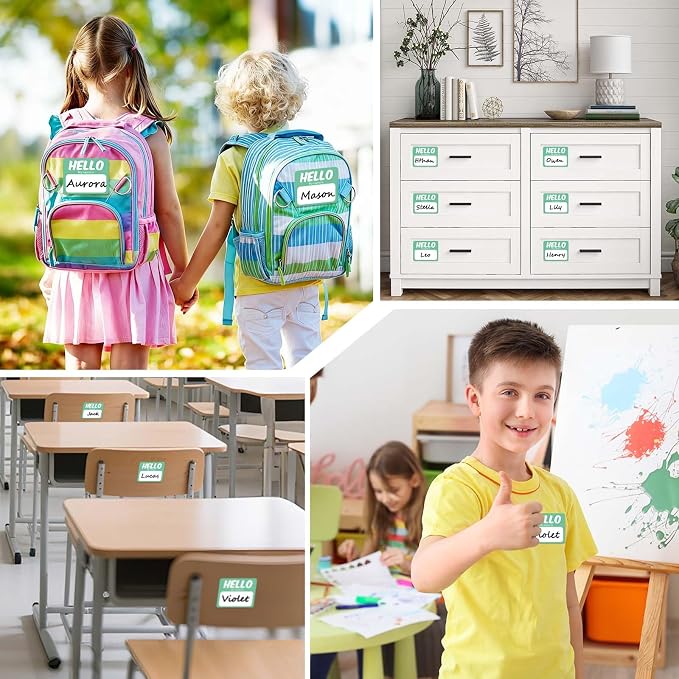 256 Pcs Name Tags Sticker 3"x2.5" Hello My Name is Stickers, Light Green Name Labels Adhesive Identification Name Badges for School, Office, Meeting, Family Parties, Mailing