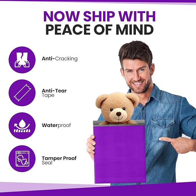 Purple Poly Bubble Mailers 14.50x20 Inch #7 | Self Seal Large Padded Envelopes | Air Cushioned Bubble Mailer | Usable Size 14.25x19 Inch | Waterproof Lightweight Mailing Shipping Bags | 15 Pack