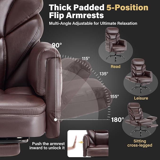 Big and Tall Office Chair, Reclining High Back Criss Cross Desk Chair | Footrest, Foldable Arms, Soft Wide Pet Seat, Thick Padded, Cross Legged Home Office Large Ergonomic Computer Chair