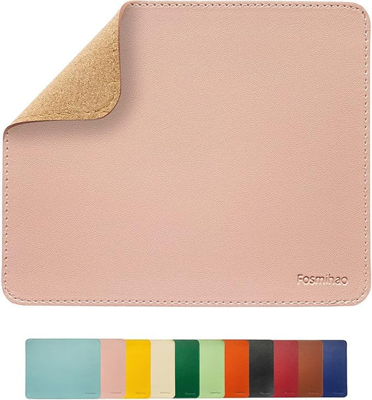 Leather Mouse Pad - Wood Mouse Pad, Double Side Mouse Pad with Stitched Edge, Waterproof Ultra Thin Mouse Pad for Computers, Laptop, Office & Home, 10.2 x 8.3 Inch, 1 Pack (Pink)