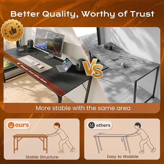 55 X 24 Inch Computer Desk with Deeper Desktop, Gaming Office Writing Work Desk for Home Office, Study, Bedroom, Work from Home, Metal Frame, Black