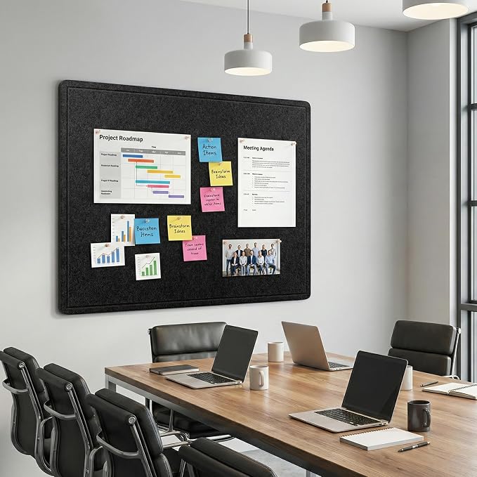 AKTOP Foldable Felt Bulletin Board for Wall, 24x36 inches, Black | Large Cork Board Alternative with 25 Pushpins, Decorative Photo Display Board Pin Board, For Home, Office & School