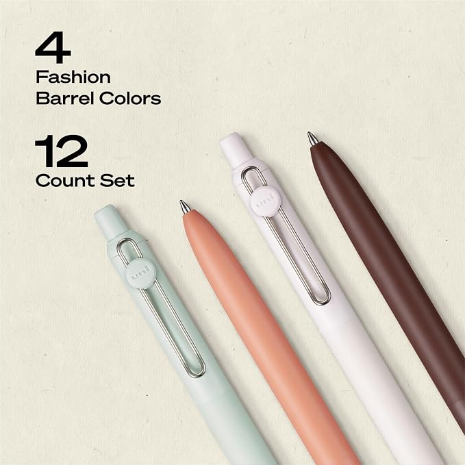 uniball™ Zento Gel Pens, Black Ink, 0.7mm Medium Point, 12 Count | Retractable, Smooth Writing, Quick-Drying, No Smear, No Bleed, Boho Barrel Colors