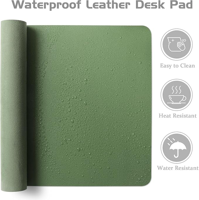 Aothia Leather Desk Pad Protector, Office Desk Mat, Large Mouse Pad, Laptop Desk Pad, Non-Slip PU Leather Desk Blotter, Waterproof Desk Writing Pad for Office and Home (Olive Green, 55" x 17")