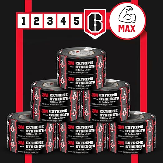 3M Extreme Strength Duct Tape 2830, 1.88 in x 30 yd, Double-Thick Adhesive, Heavy-Duty Waterproof Black Tape, Indoor/Outdoor Use, 12 Rolls