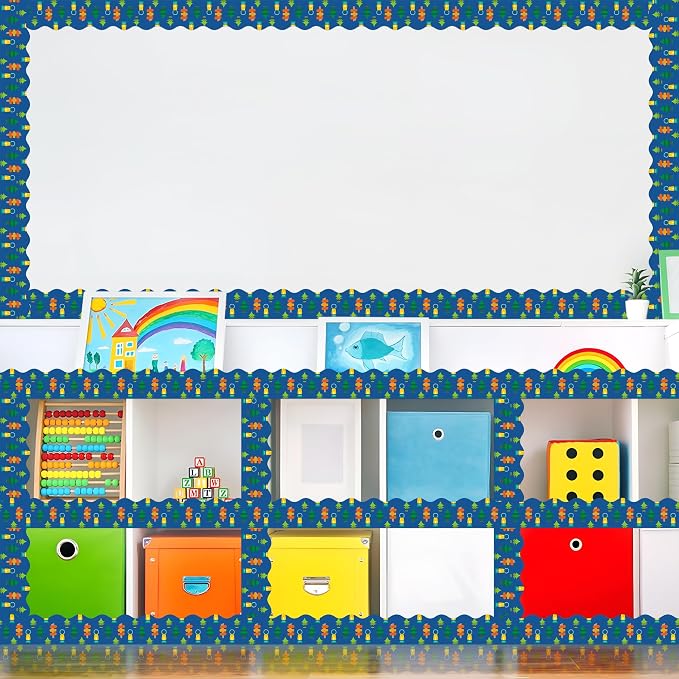 BeYumi Camping Tent Border Trim - 65ft Back to School Hiking Camping Scalloped Rolled Border Trim Outdoor Themed Bulletin Board Set Classroom Office Chalkboard Kindergarten Preschool Party Decoration
