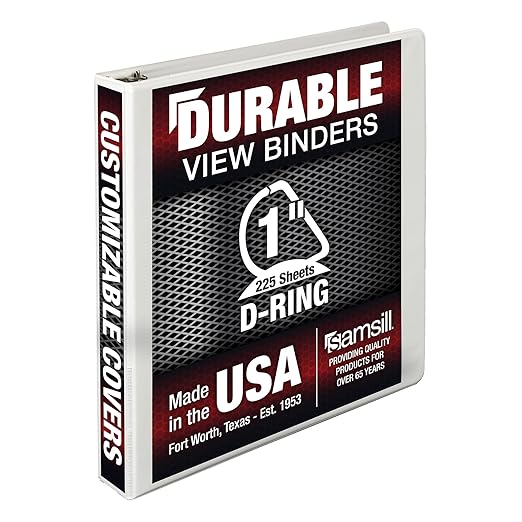 Samsill Durable 1 inch 3 Ring Binder, D Ring Binder, 100% Recycled Chipboard, White