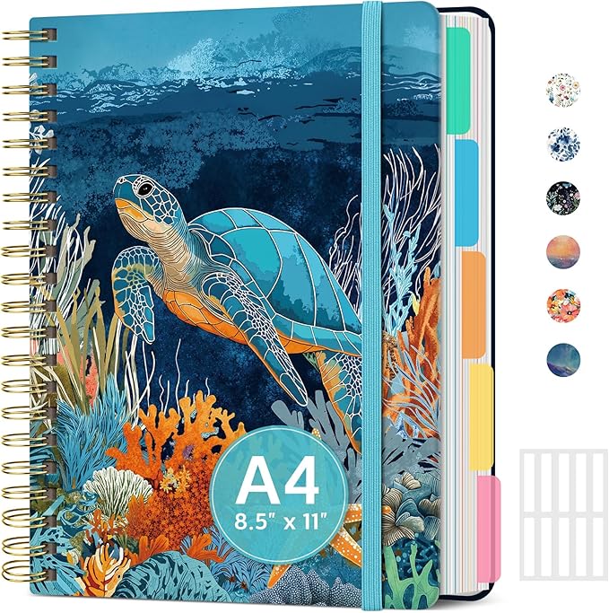 Large Spiral Lined Notebooks for Work with Removable Dividers & Tabs, 8.5"x11" Pretty Hardcover 5 Subject Notebook Journal for Women, College Ruled, Perfect for Study & Office Organization, 280 Pages, Deep Bearingsy