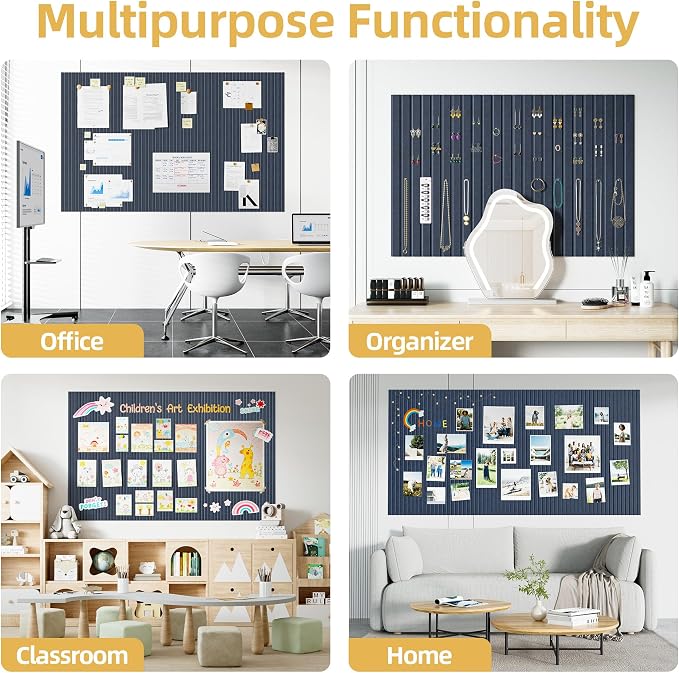 Large Cork Board for Walls 20 Pack Bulletin Board with 100 Adhesive Tabs | 48" x 60" Alternative CorkBoard for Pictures Photos, Felt Push Pin Boards Tiles for Office Classroom Wall Decor - Blue