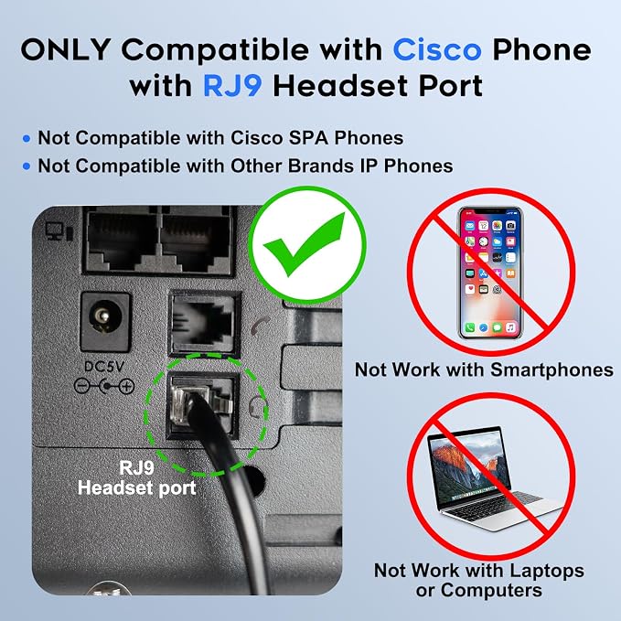 MKJ Cisco Phone Headset Corded RJ9 Telephone Headset Noise Canceling Mic | Microphone Headphone, Compatible with Cisco CP-7821 7841 7942G 7940 7941G 7945G 7962G 7965G 7975G 8811 8841 8861 9951 9971