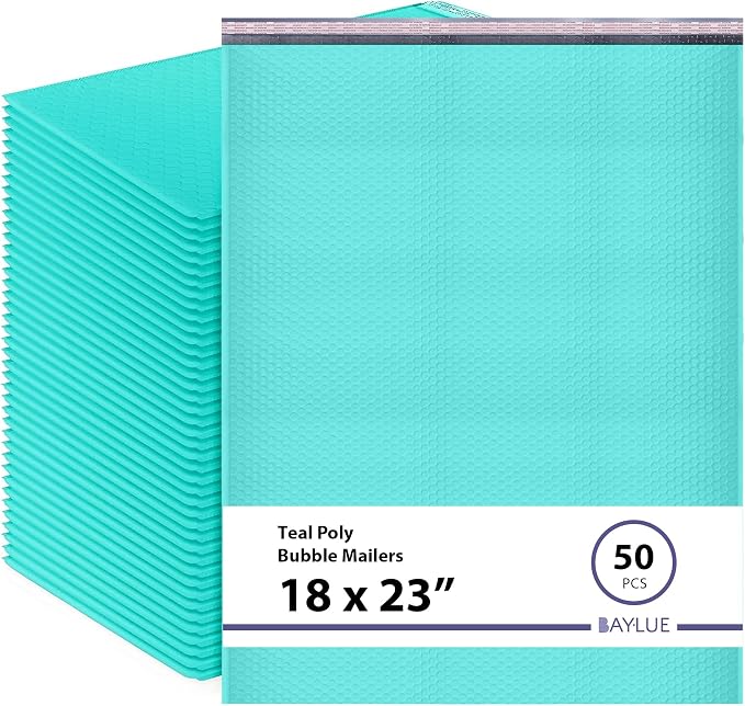 Teal Bubble Mailers 18x23, Poly Padded Envelopes #9, 50 Pack | Holds Clothing & Bulk Items, Self-Seal Closure, Cushioned Protection, Water-Resistant Poly, Size #9