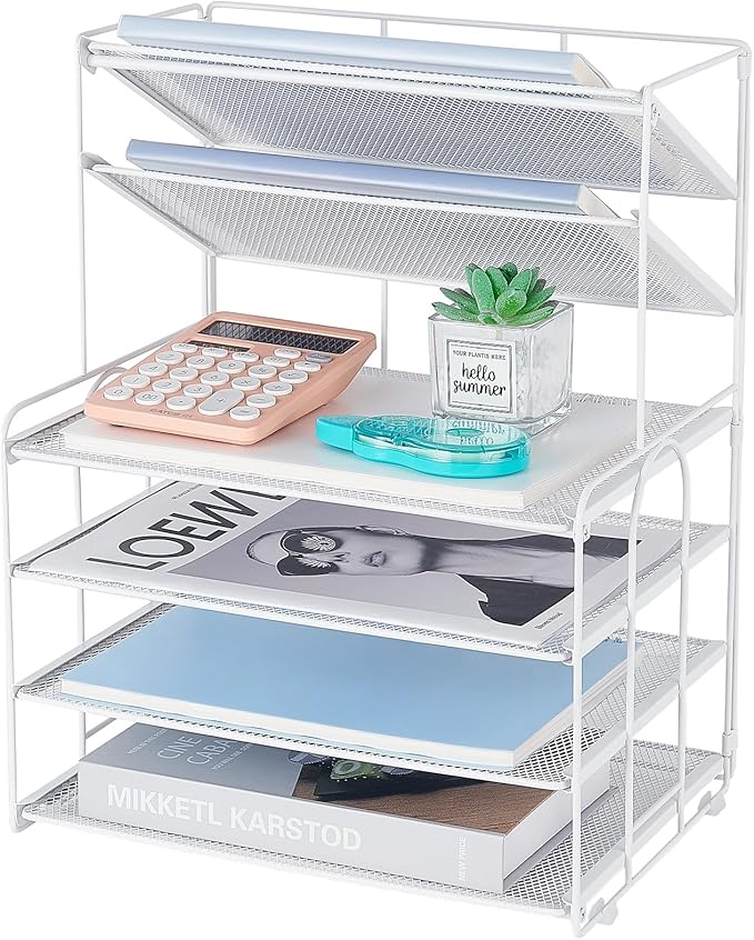 OPNICE 6-Tier Letter Tray Paper Organizer, Desk Organizers and Accessories, Desktop File Organizer, Office Desk Accessories for Office Supplies(White)