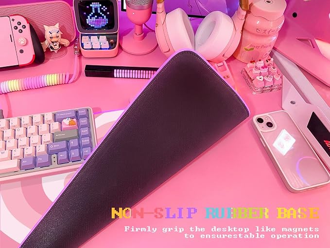 JMIYAV Pink Love Heart RGB Gaming Mouse Pad 31.5x12 Inch Cute Mousepad PC XL Large Extended Glowing Led Light Up Desk Pad Non-Slip Rubber Base Computer Mat Desk Accessories Gaming Setup