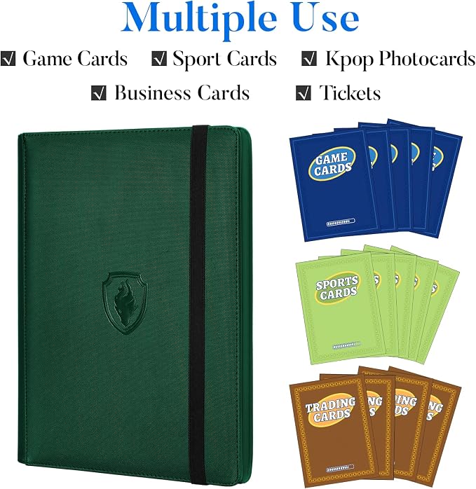 Premium 9 Pocket Card Binder for 360 Cards, Fabmaker PU Trading Card Binder | Sturdy Card Collection Album, Side-Loading, Sleek Card Holder Folders for Game Cards & Sports Cards, Dark Green