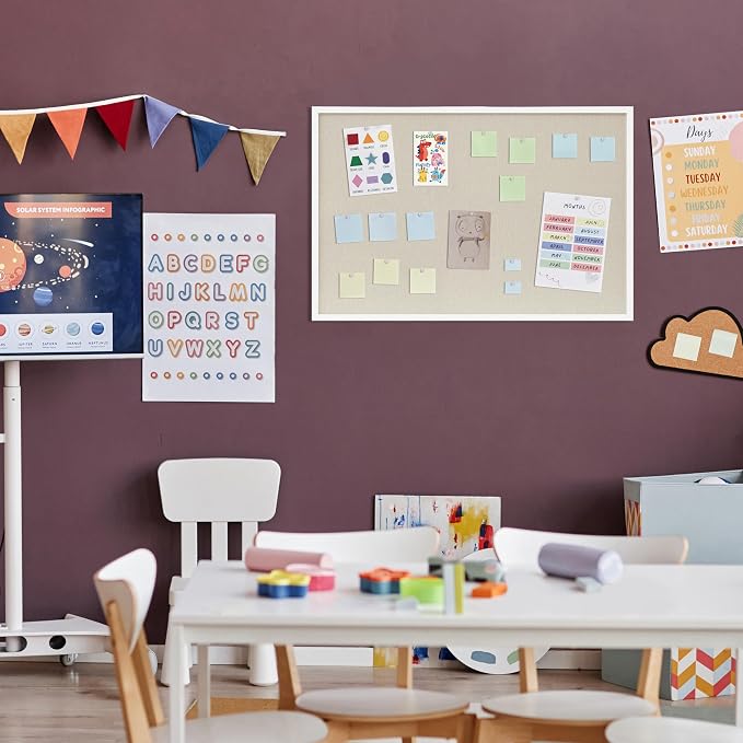 DAHAPYBOO Cork Board with Linen White,Bulletin Board 36"x24" | Hanging Corkboards for Office Home School Message Board or Vision Board Decoration
