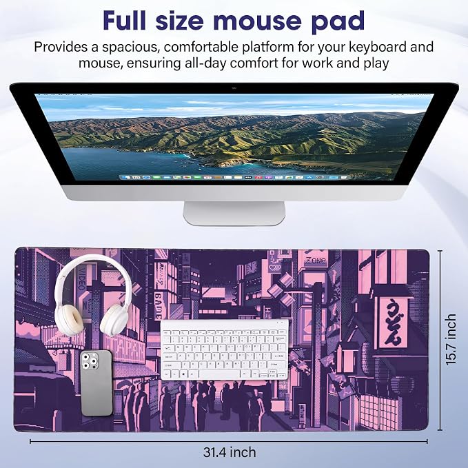 Professional Extended Gaming Mouse Pad - 31.5" x 15.7" Large Desk Mat with Stitched Edges, Waterproof Coating Non-Slip Rubber Base for Gamers Esports Pros Office Home, Street